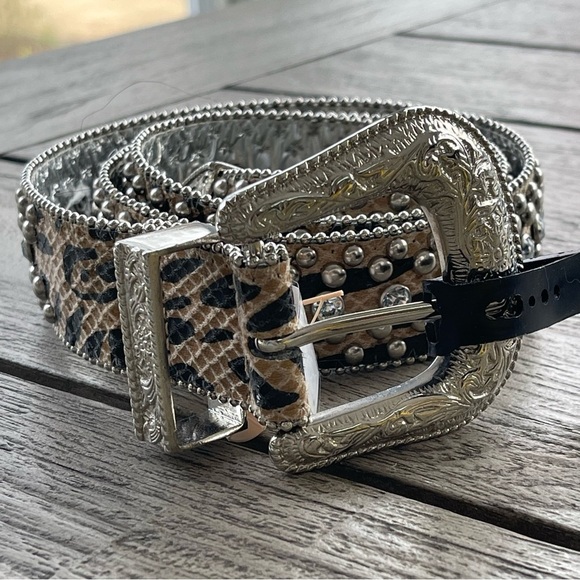 Guess Accessories - Guess Leopard Print Rhinestone Studded Western Belt Size Large NWT